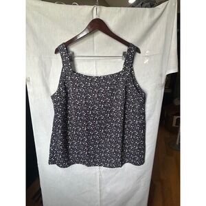 Zara Womens XL Navy Blue Ditsy Floral Square Neck Tank Top Sleeveless Blouse